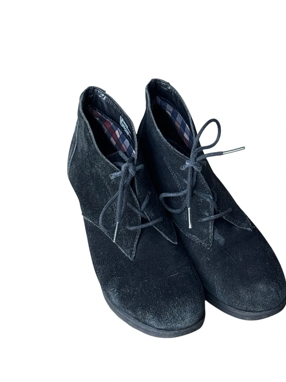 White Mountain Black Soft Wedge Ankle Booties Suede Size 9 Lace-Up